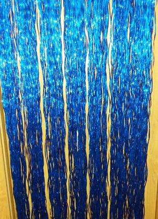 Дощик на ялинку новорічний хвилястий 1,5 м на 24 см синій6 фото