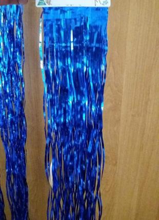 Дощик на ялинку новорічний хвилястий 1,5 м на 24 см синій5 фото