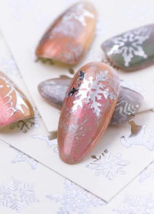 Наклейки новогодние на ногти "снежинки и луна" - 6,5*5см2 фото