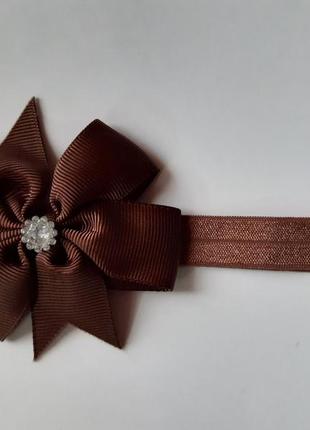 Дитяча пов'язка коричнева - окружність 36-58см, бант 8см