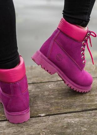 💜timberland neon pink/purple💜шикарні жіночі черевики тімберленд зимові з хутром3 фото