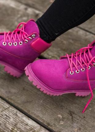 💜timberland neon pink/purple💜шикарні жіночі черевики тімберленд зимові з хутром4 фото