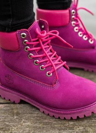💜timberland neon pink/purple💜шикарні жіночі черевики тімберленд зимові з хутром5 фото