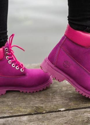 💜timberland neon pink/purple💜шикарні жіночі черевики тімберленд зимові з хутром6 фото