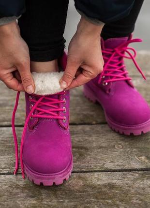 💜timberland neon pink/purple💜шикарні жіночі черевики тімберленд зимові з хутром7 фото