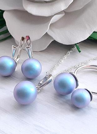 Сережки, каблучка та кулон з перлами swarovski1 фото