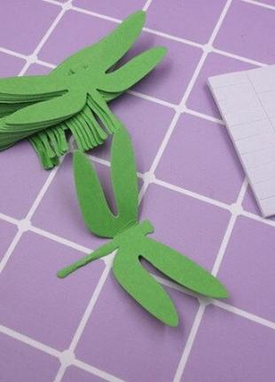 Декор для стен стрекозы зеленые - в наборе 20 штук размером 7*3,5см, картон, есть 2-х сторонний скотч1 фото