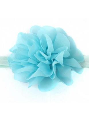 Пов'язка для дівчаток на голову світло-блакитна - розмір універсальний (на резинці), квітка 10,5 см