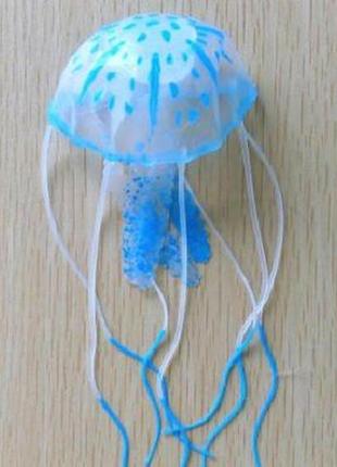 Медуза в аквариум голубая - диаметр шапки около 9,5см, длина около 18см, силикон, (в темноте не светится)2 фото