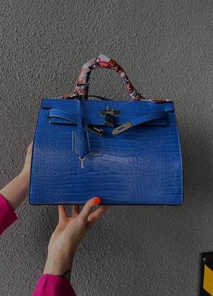 Сумка hermes kelly croco blue1 фото