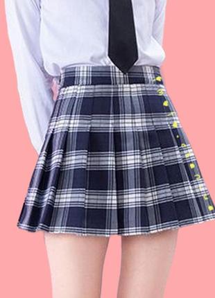 Японская плиссированная школьная юбка с шортиками плиссировка клетка клеточка корейская аниме1 фото