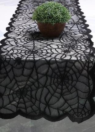 Декор для хелловіна скатертина павутина з павуками чорна - розмір скатертини 183*33см, поліестер