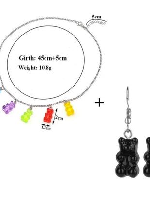 Бижутерия с мишками (набор) - в набор входит сережки черные и ожерелье, материал смола
