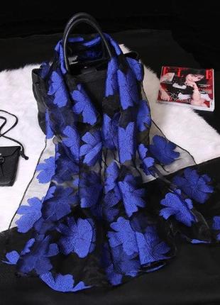 Женский шарфик синий - размер 180*68см, полиэстер