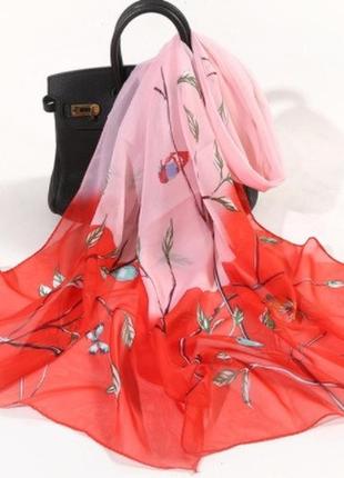 Шарф жіночий шифоновый червоний+рожевий - розмір шарфа 150*48см, шифон