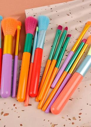 Набор кистей для макияжа разноцветных 15 штук, искусственный ворс1 фото