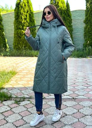 Женское зимнее пальто больших размеров цвет изумруд xl-6xl2 фото