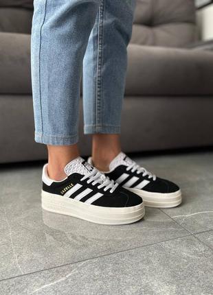 Кроссовки замшевые adidas gazelle platform black/white