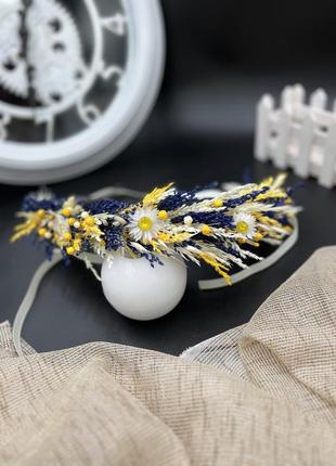 Венок в синих и желтых цветах. украинский венчик