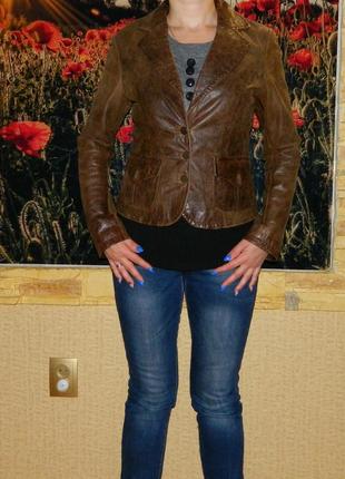 Пиджак женский коричневый натуральная кожа castro concept размер 42-44.8 фото