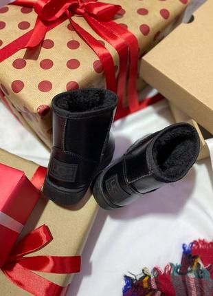 Угги ugg mini black leather7 фото