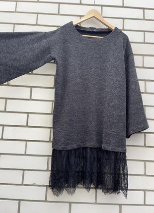 Трикотажна сіра туніка, блузка, кофтва, сукня з мереживом jak