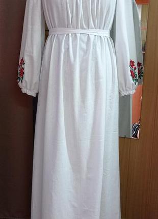 Дизайнерское льняное белое женское платье "вдохновение" с  вышивкой  украинатд 46-54 размеры лен1 фото