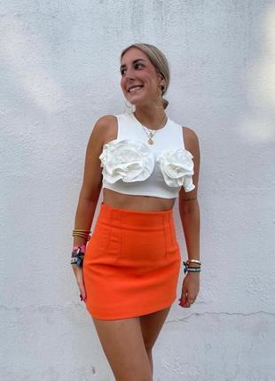 Яркая оранжевая юбка мини zara / яркая оранжевая юбка мины3 фото