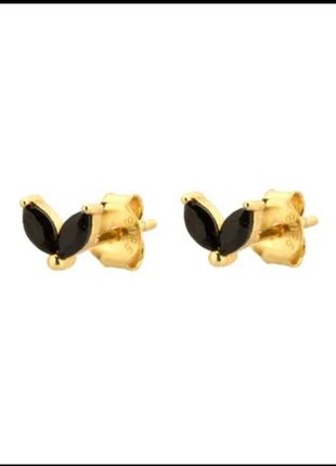 Модные стильные серьги гвоздики стерлинговое серебро 925 с позолота с фианитами