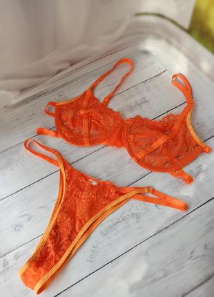 Оранжевый кружевной комплект нижнего белья от shein