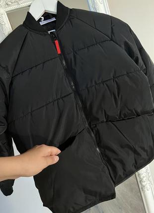 Качественная куртка бомпер для девчики 140см черная демисезонная куртка свободного кроя куртка оверсайз 9-10р3 фото