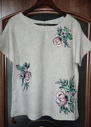 Красива льняна блуза у смужку з вишивкою marks & spencer.