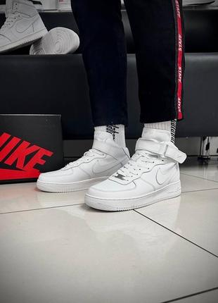 В стиле nike air force high белые мужские качественные кроссовки найки форс высокие кожаные стильные4 фото