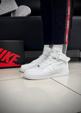 В стиле nike air force high белые мужские качественные кроссовки найки форс высокие кожаные стильные5 фото