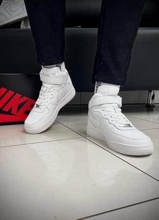 В стиле nike air force high белые мужские качественные кроссовки найки форс высокие кожаные стильные7 фото