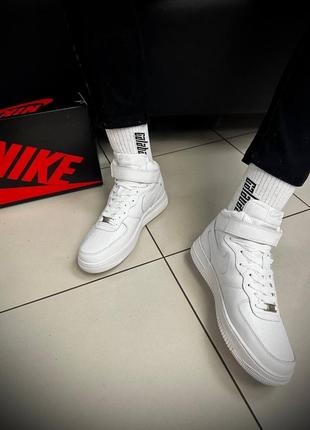В стиле nike air force high белые мужские качественные кроссовки найки форс высокие кожаные стильные8 фото