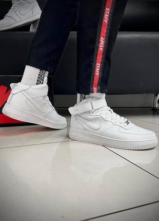 В стиле nike air force high белые мужские качественные кроссовки найки форс высокие кожаные стильные9 фото