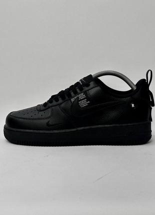 Топові кросівки з натуральної шкіри в стилі nike air force 1 all black чорні якісні шкіряні чоловічі найки