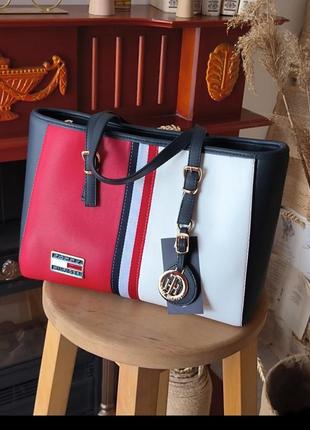 Tommy hilfiger large bag red/white3 фото