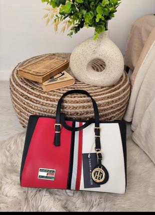 Tommy hilfiger large bag red/white4 фото