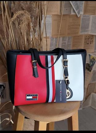 Tommy hilfiger large bag red/white5 фото