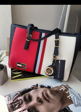 Tommy hilfiger large bag red/white6 фото