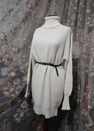 Платье свитер длинное с горлом теплое трикотажное платье вязаное3 фото