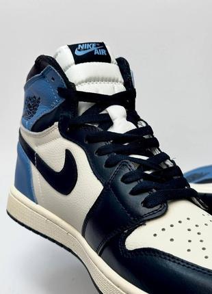 Лимитированные качественные кожаные кроссовки в стиле nike air jordan 1 blue / white топовые демисезонные классические мужские2 фото