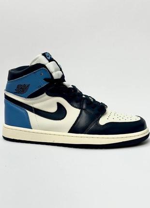 Лимитированные качественные кожаные кроссовки в стиле nike air jordan 1 blue / white топовые демисезонные классические мужские3 фото