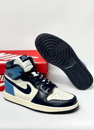 Лимитированные качественные кожаные кроссовки в стиле nike air jordan 1 blue / white топовые демисезонные классические мужские9 фото