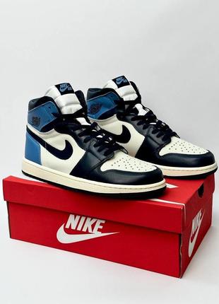 Лимитированные качественные кожаные кроссовки в стиле nike air jordan 1 blue / white топовые демисезонные классические мужские8 фото