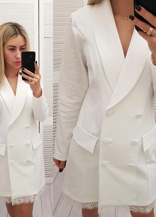 Элегантное платье-пиджак с кружевом арт 441 белое в наличии код: 441 опт и розничка 950 ₴