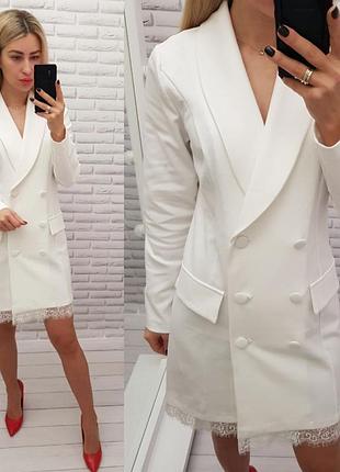 Элегантное платье-пиджак с кружевом арт 441 белое в наличии код: 441 опт и розничка 950 ₴