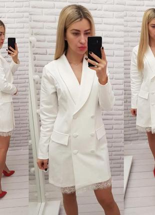 Элегантное платье-пиджак с кружевом арт 441 белое в наличии код: 441 опт и розничка 950 ₴